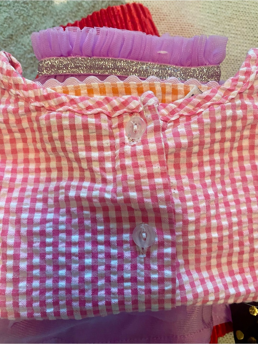 Multiples Girls Pink Gingham Button Top & Black Gold Polka Dot Dress Set - Picture 10 of 11